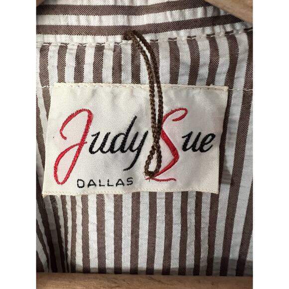 Vintage Just Sue Brown Seersucker Crop Shorts Sleeve Jacket 14 Dead Stock - Picture 3 of 5